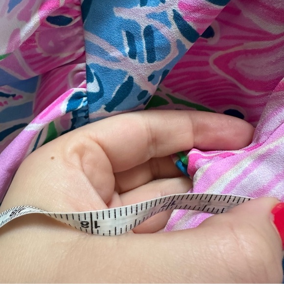 Lilly Pulitzer Maddlyn dress Pink Blue wide neck flare tie waist XXS - Picture 7 of 7